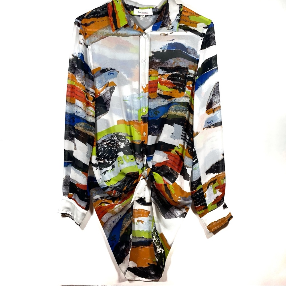 Two By Vince Camuto Grafitti Long Sleeve Blouse
